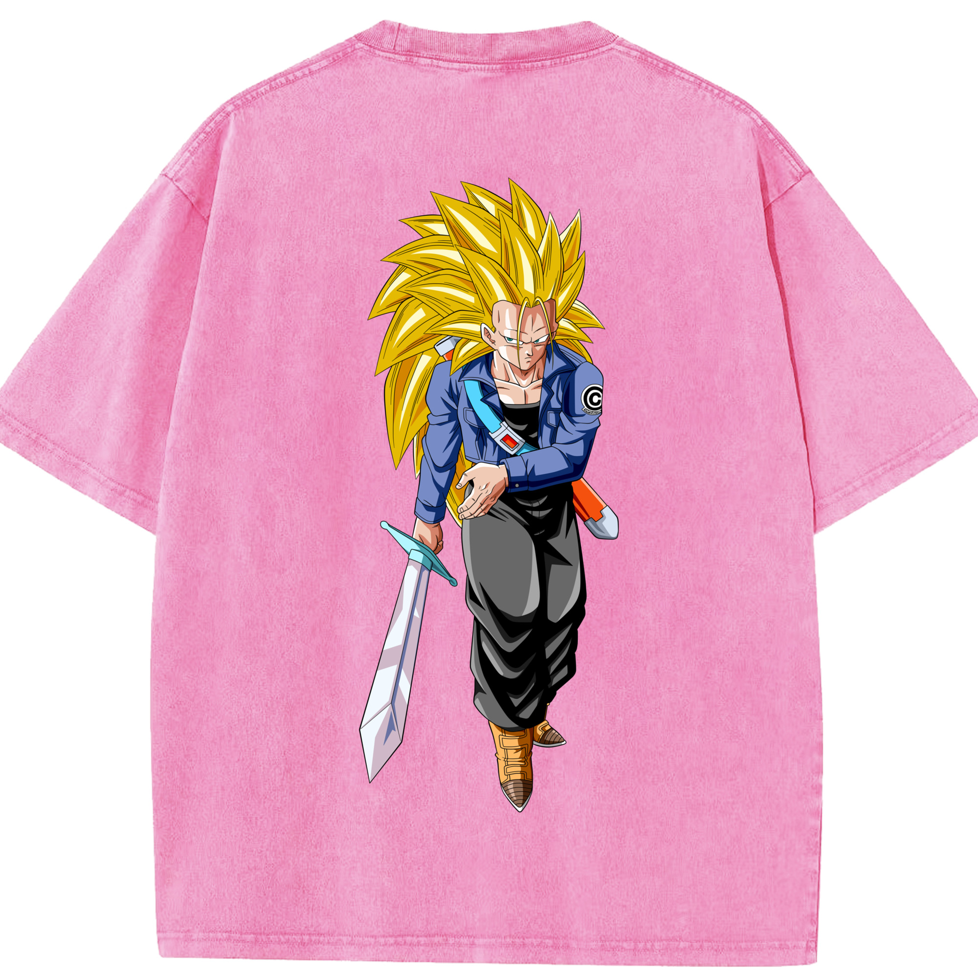 （画像用） ドラゴンボール トランクス（Torankusu）DRAGON BALL Trunks 綿100% ヴィンテージ風 半袖Tシャツ（背面プリント）